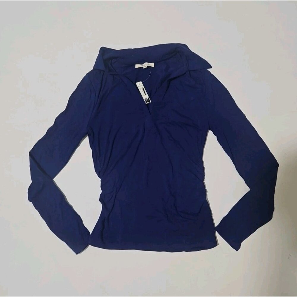 NWT Madewell Women's Sz XS Bright Cobalt Side-Cinch Long-Sleeve Polo Top NS603